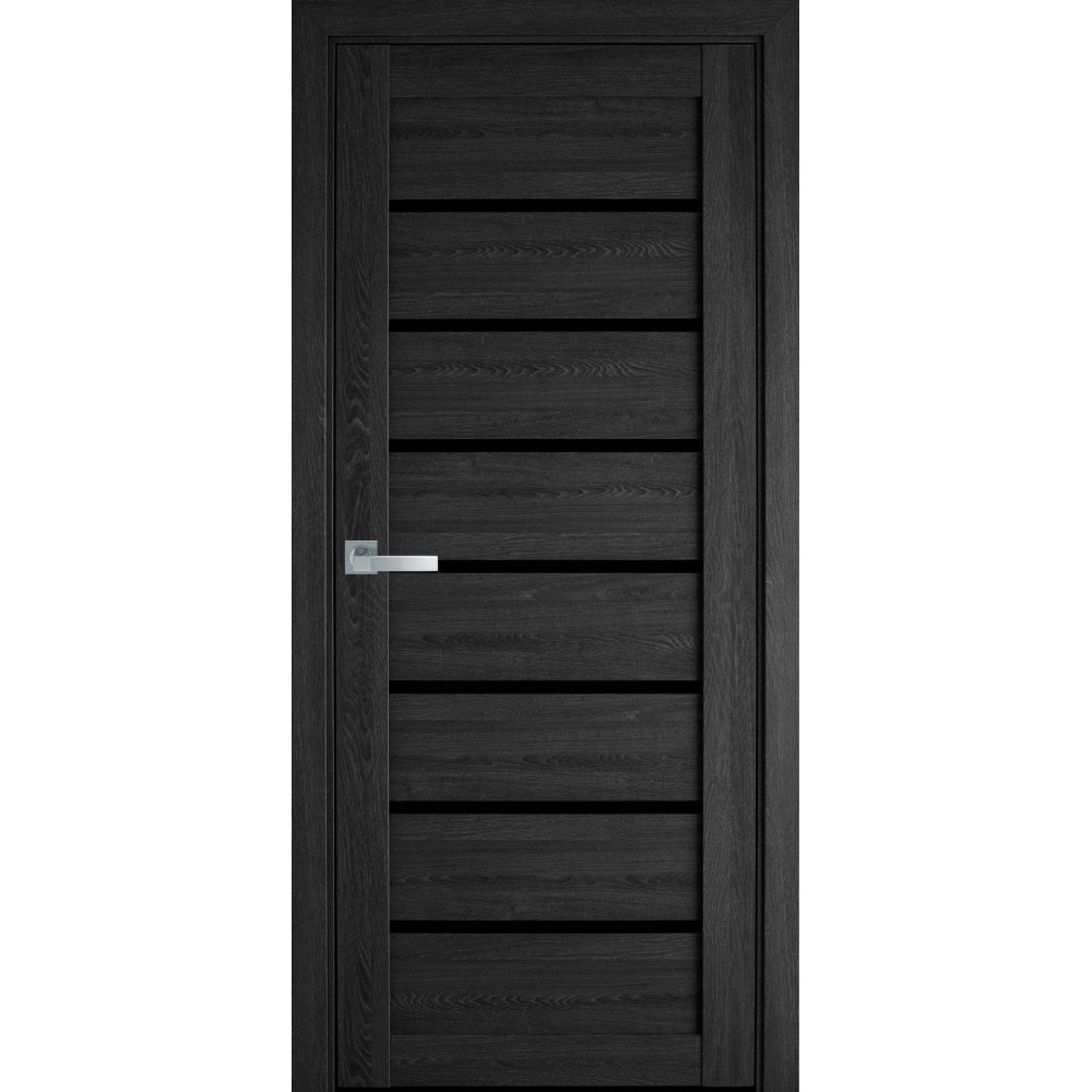 ​Двери межкомнатные Новый Стиль Леона G Дуб Серый ПВХ Ultra черное стекло (BLK) 600*2000