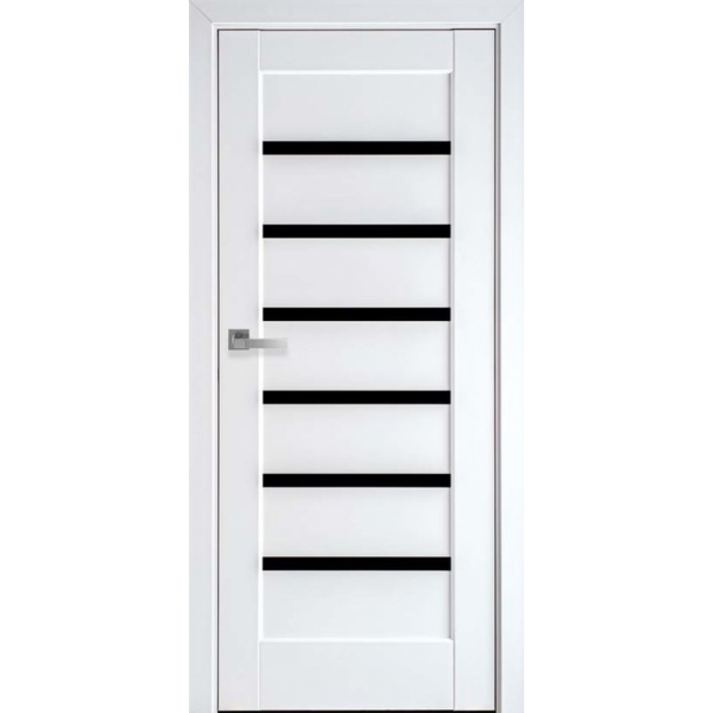 Межкомнатные двери Новый Стиль Линнея (с черным стеклом) 2000х600 Белый матовый