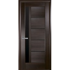 Межкомнатные двери Новый Стиль Грета (с черным стеклом) 2000х600 Каштан